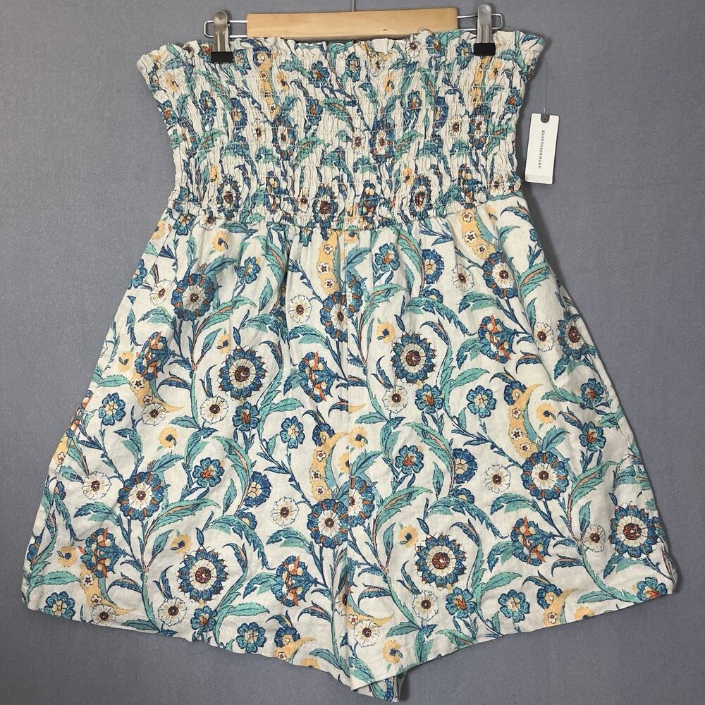 Anthropologie Pilcro Smocked Strapless Romper Ivory Medium NWT Linen